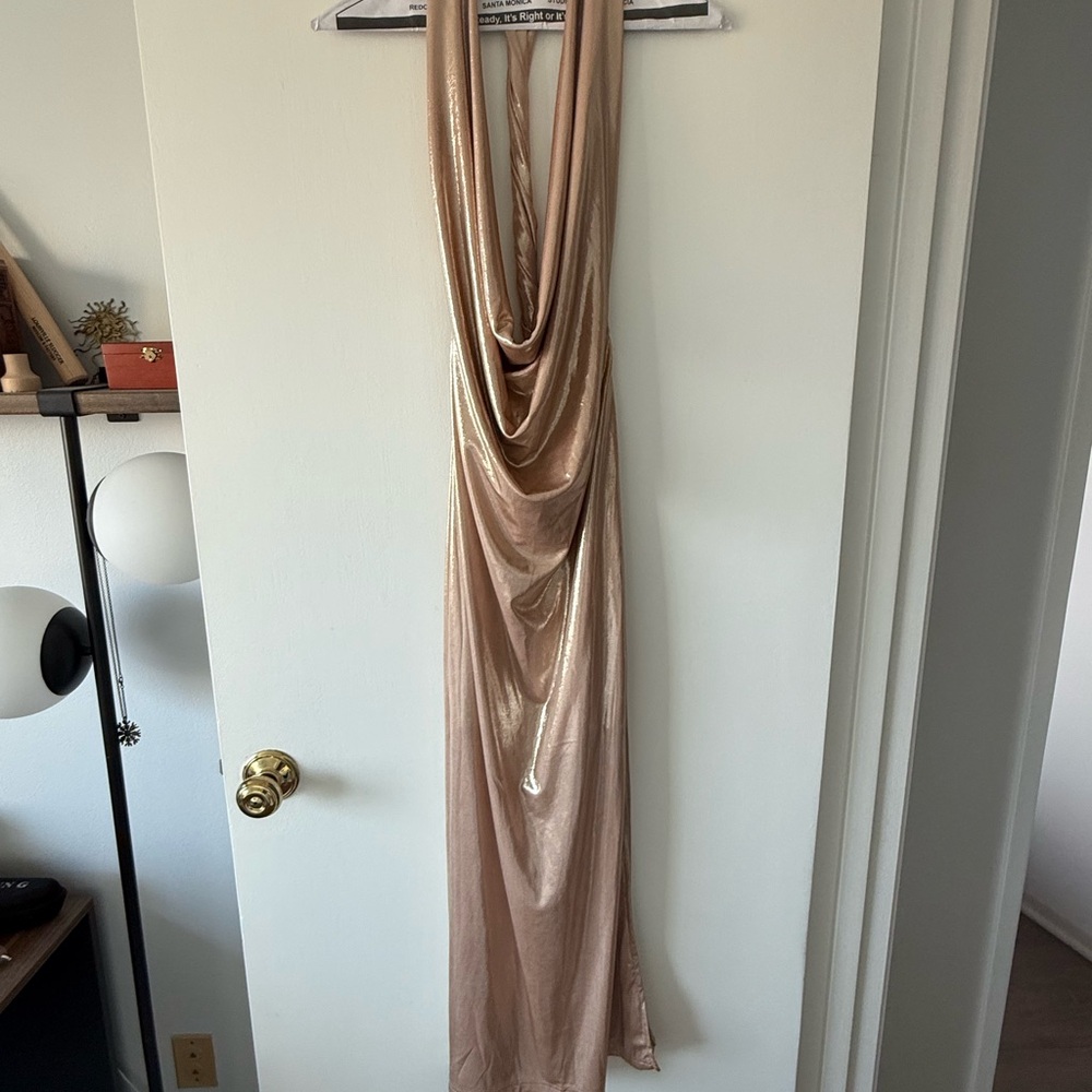 Gold Metallic Halter Dress